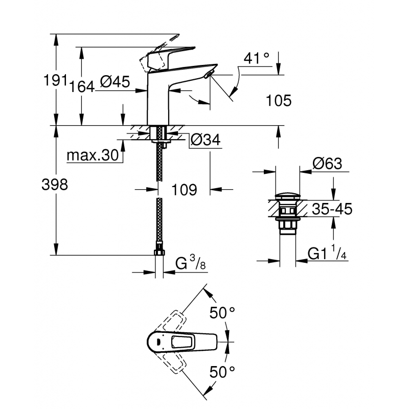 Смеситель Grohe BauLoop для раковины 23886001 хром