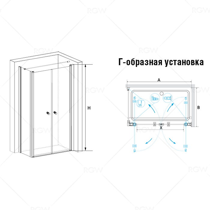 Душевой уголок RGW PA-37, 04083700-11, 100 х 100 x 185 см, дверь распашная, стекло прозрачное, хром