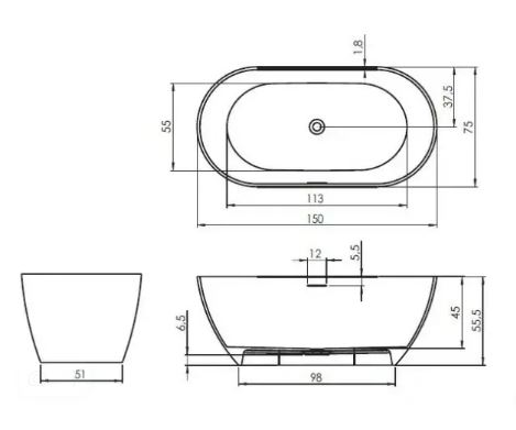 Овальная ванна из искусственного камня Riho Bilbao 150x75 белая BS1200500000000