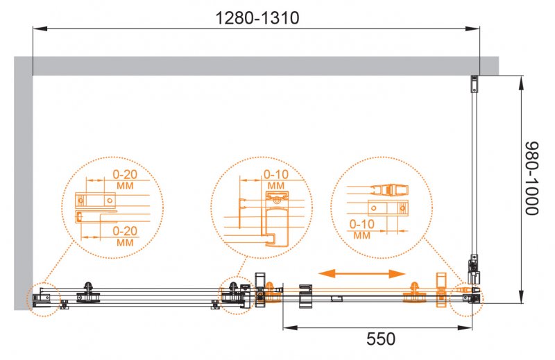 STYLUS-O-M-AH-1-130/100-C-Cr Душевой уголок