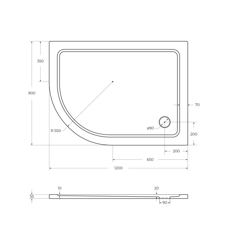 Поддон SMC CEZARES TRAY-M-RH-120/90-550-35-W-R