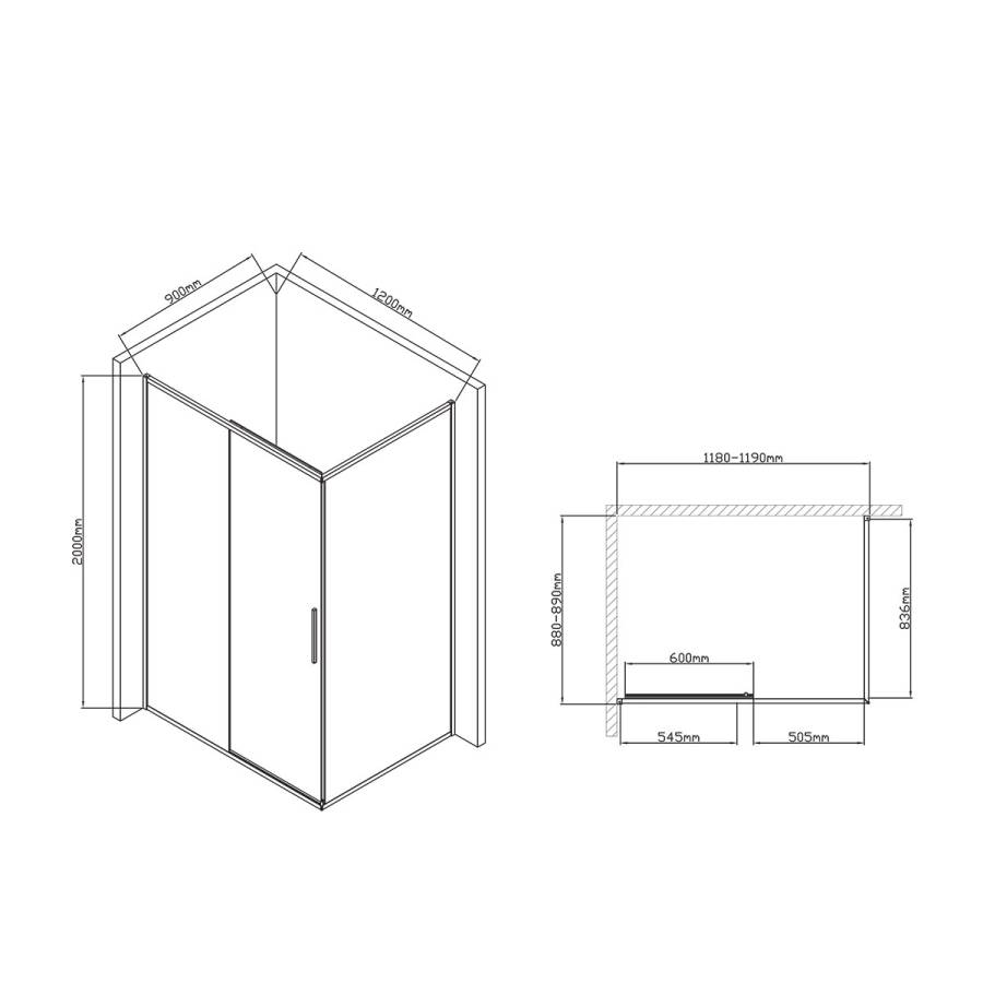 Душевой уголок Slim-U VSR-2SU9012CLB, 1200*900, м.черный, стекло прозрачное