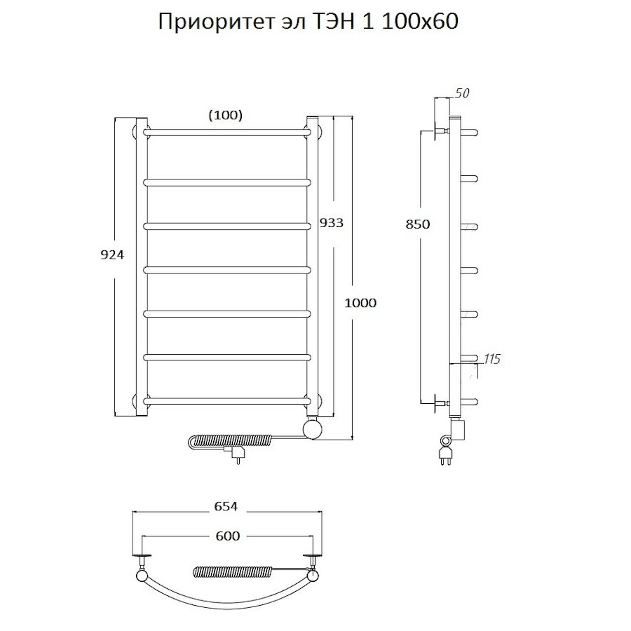 Полотенцесушитель Приоритет эл ТЭН 1 100*60 (ЛЦ2)