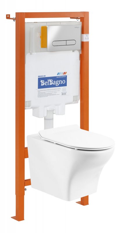 Инсталляция BelBagno 80 для подвесного унитаза, 1150х500х80 мм, со смывным бачком скрытого монтажа, фронтальное управление, крепление к стене в компле