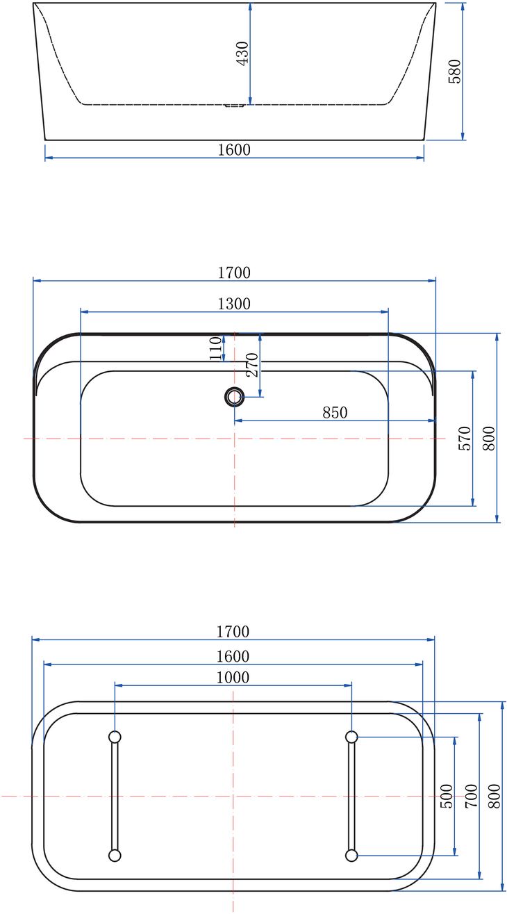 Акриловая ванна Allen Brau Infinity 170x80 2.21001.21/BGM белый матовый/сине-серый, шт