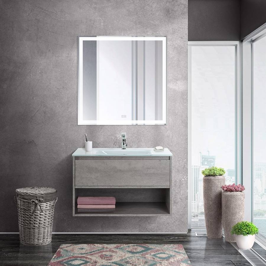 Тумба c раковиной подвесная с одним ящиком и одной открытой полкой BelBagno KRAFT 80 Pino Pasadena, раковина белая