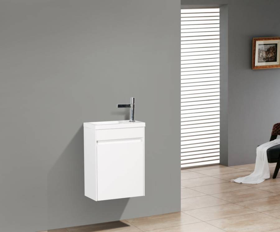 Тумба с раковиной подвесная с дверкой BelBagno PIETRA MINI 40-R Stucco Cemento, раковина белая