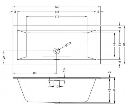 Акриловая ванна Riho Rething Cubic 160x70