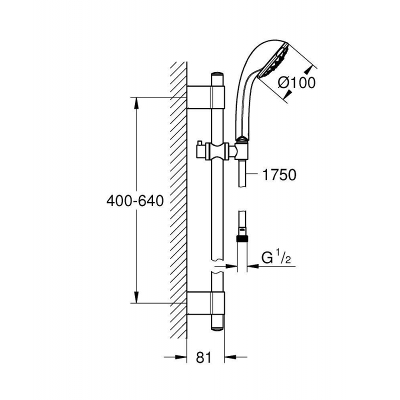 Душевой гарнитур GROHE Relexa Five (ручной душ, штанга 600 мм, шланг 1750 мм), хром (28964001)