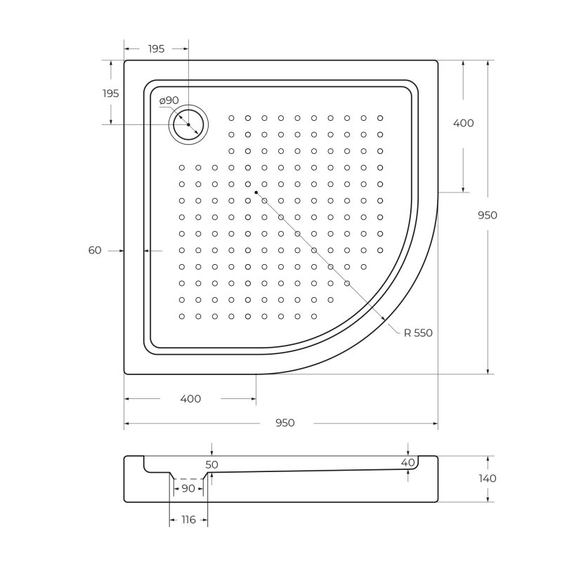 Акриловый поддон CEZARES TRAY-A-R-85-550-15-W