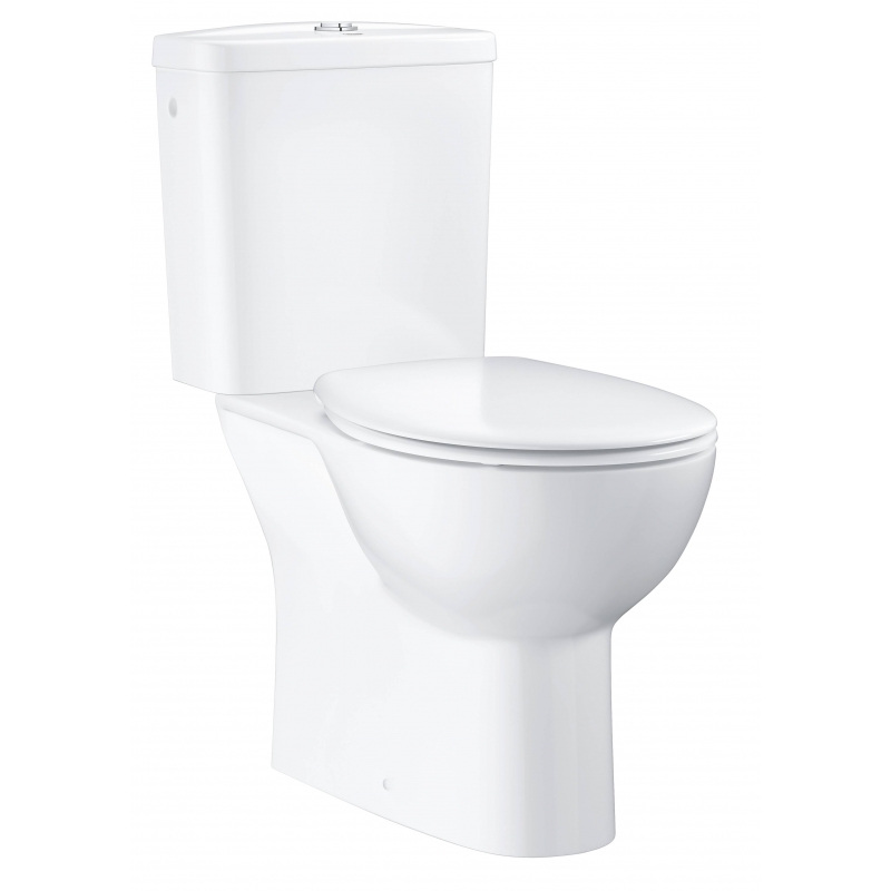 Унитаз напольный безободковый GROHE Bau Ceramic со смывным бачком и сиденьем с микролифтом (выпуск в пол), альпин-белый (39346000)
