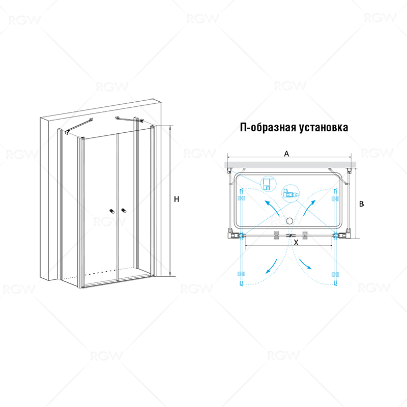 Душевой уголок RGW PA-47, 04084720-11, 120 х 100 x 185 см, дверь распашная, стекло прозрачное, хром