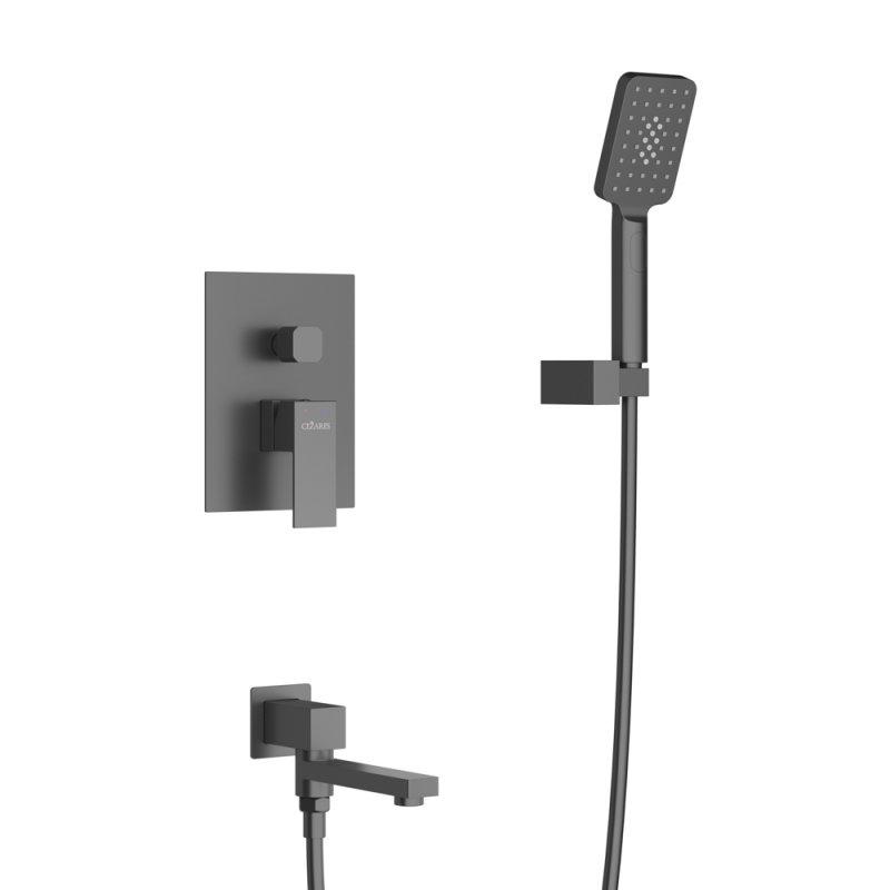 SLIDER-VDSET-01 Душевой комплект встраиваемый с изливом (смеситель, верхний душ, ручной душ со шлангом, излив, штуцер с держателем), хром