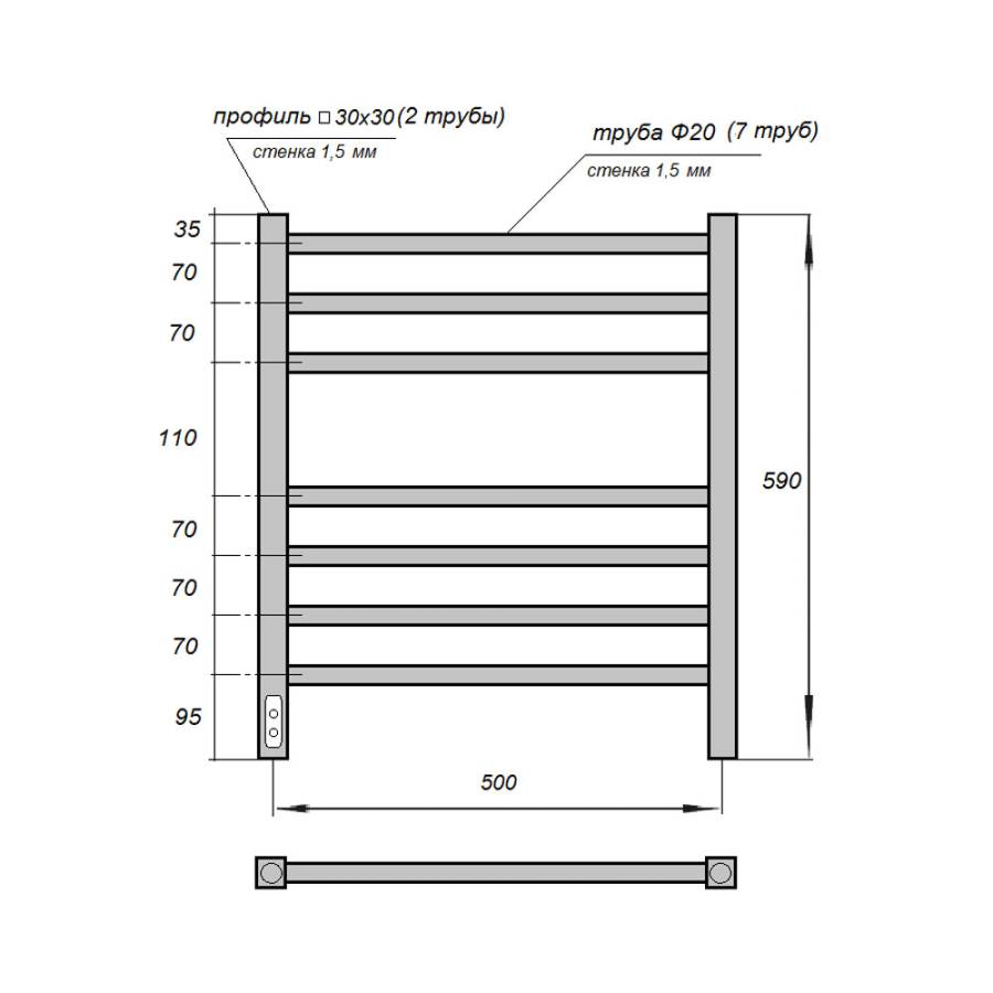 Полотенцесушитель электрический Point Веста PN70756W П7 500x600, диммер слева, белый