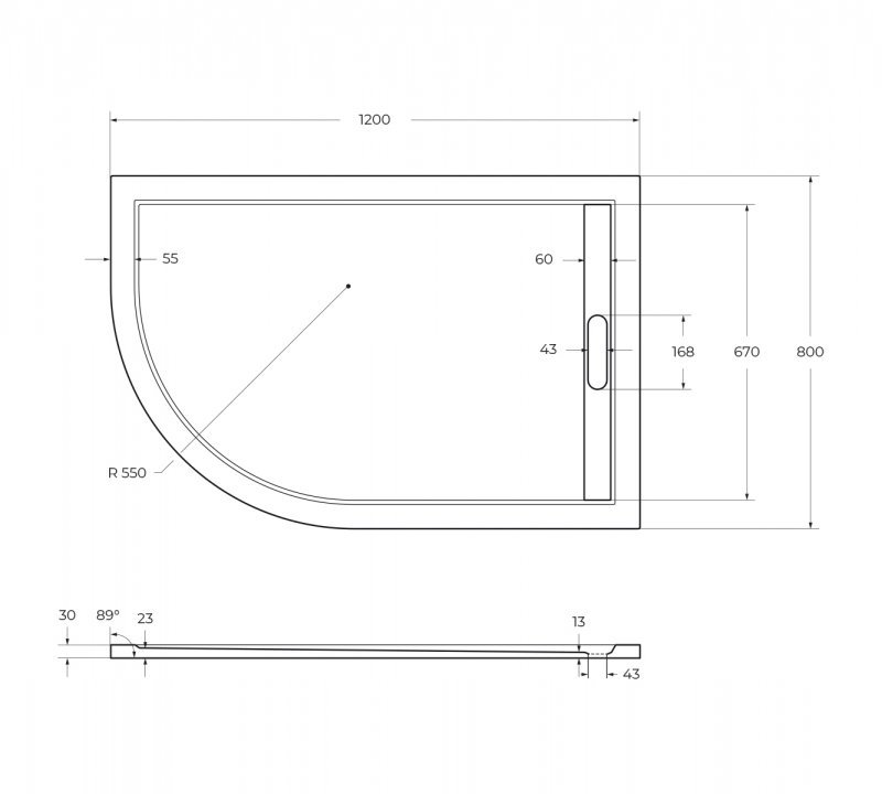 Поддон из искусственного мрамора CEZARES TRAY-AS-RH-100/80-30-W-L