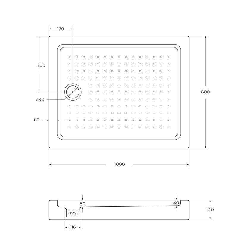 Акриловый поддон CEZARES TRAY-A-AH-90/80-15-W
