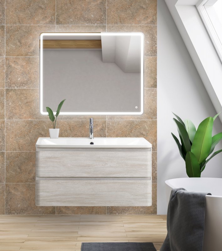 Тумба с раковиной подвесная BelBagno ALBANO 100 Rovere Vintage Bianco, раковина белая