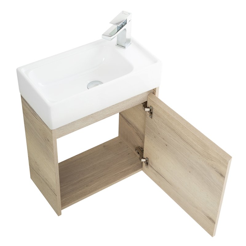 Тумба с раковиной подвесная BelBagno KRAFT MINI 50 Rovere Galifax Bianco левосторонняя, раковина белая