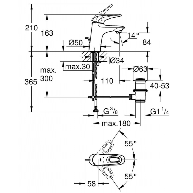 Смеситель для раковины Grohe Eurostyle New 33558003 хром