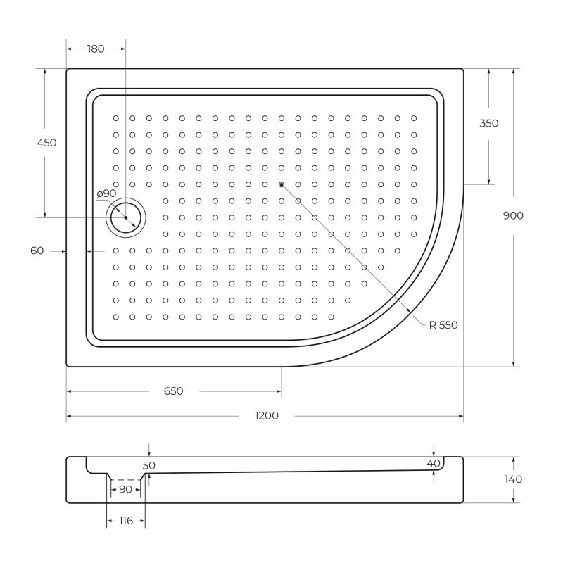 Акриловый поддон CEZARES TRAY-A-RH-120/80-550-15-W-R