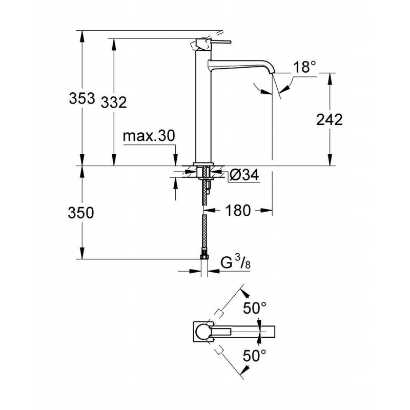 Смеситель для раковины GROHE Allure, свободностоящий, хром (23403000)