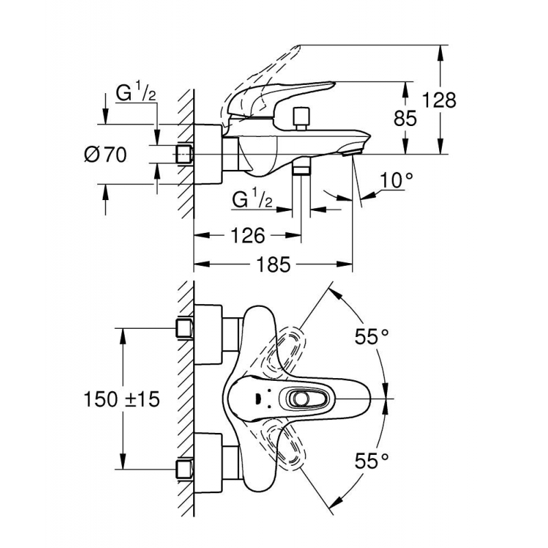 Смеситель для ванны Grohe Eurostyle New 33591003 хром