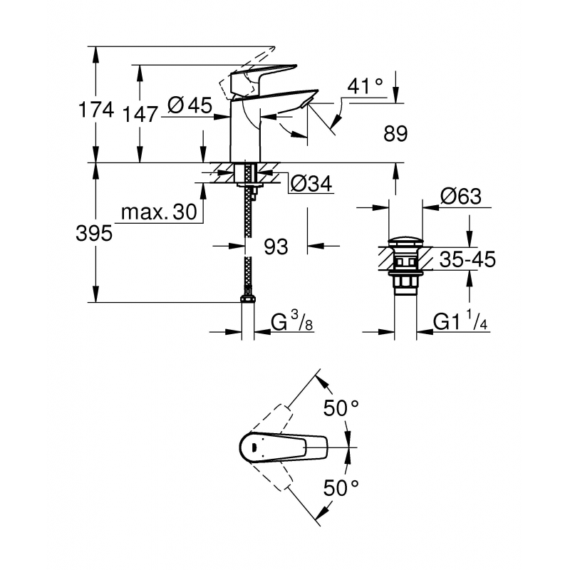 Смеситель Grohe BauEdge для раковины 23895001 хром