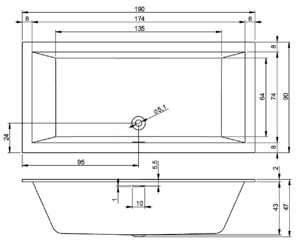 Акриловая ванна Riho Rething Cubic 190x90