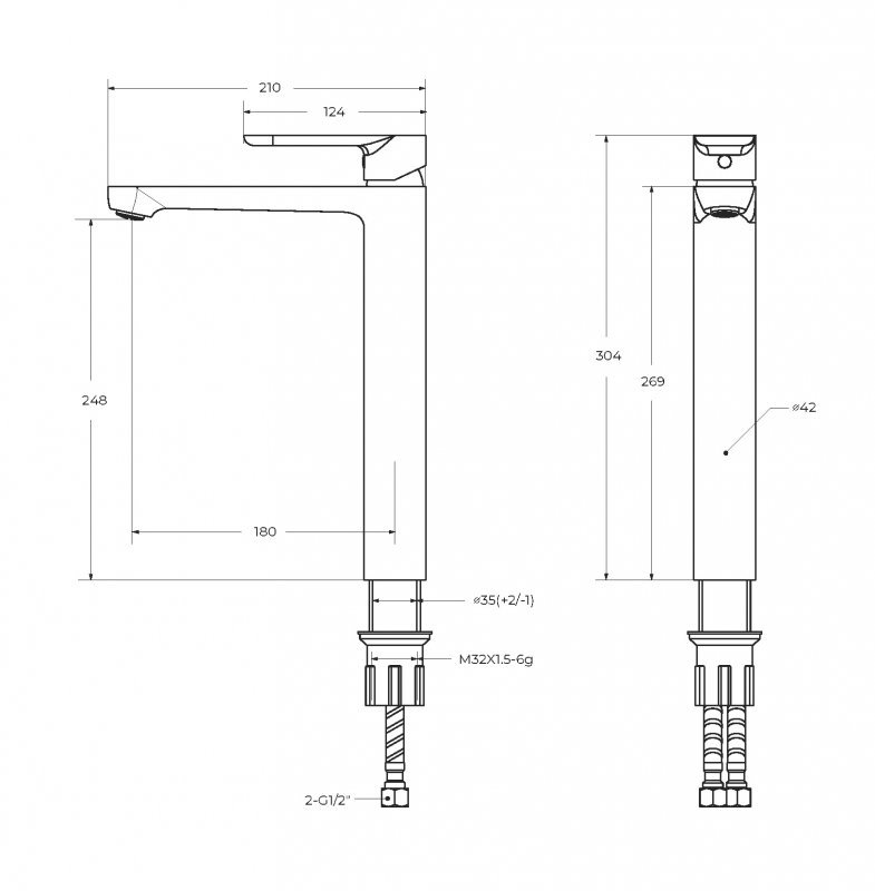 STYLUS-LC-NOP-W0 Смеситель для накладной раковины однорычажный, без донного клапана, черный матовый