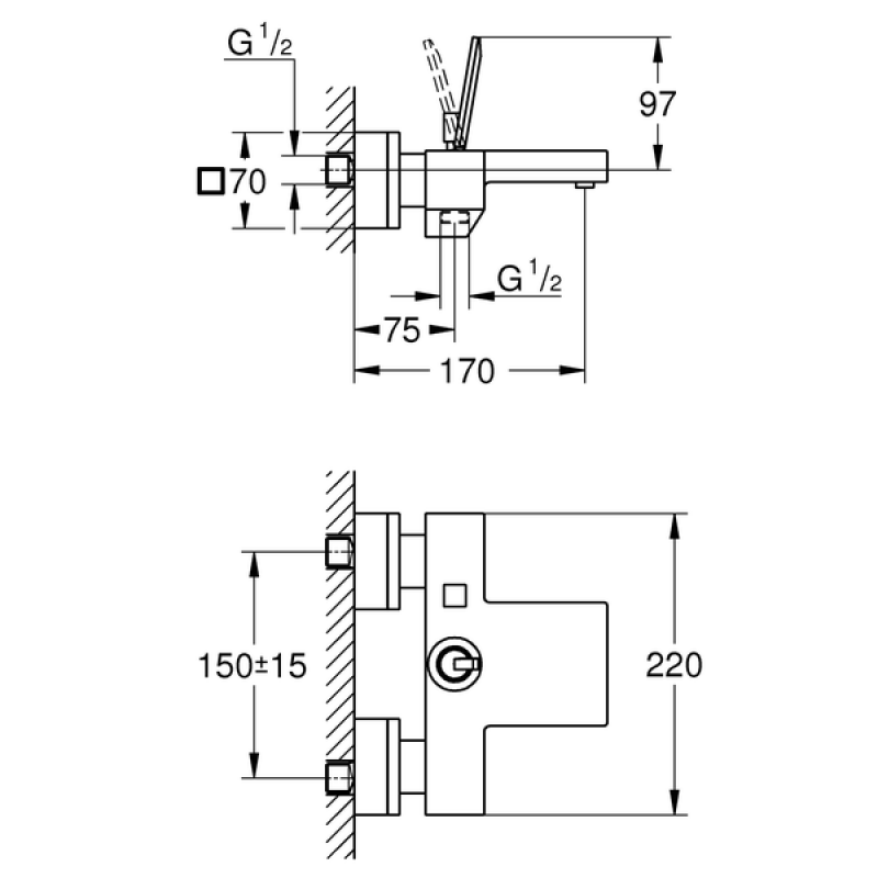 Смеситель для ванны Grohe Eurocube Joy 23666000 хром