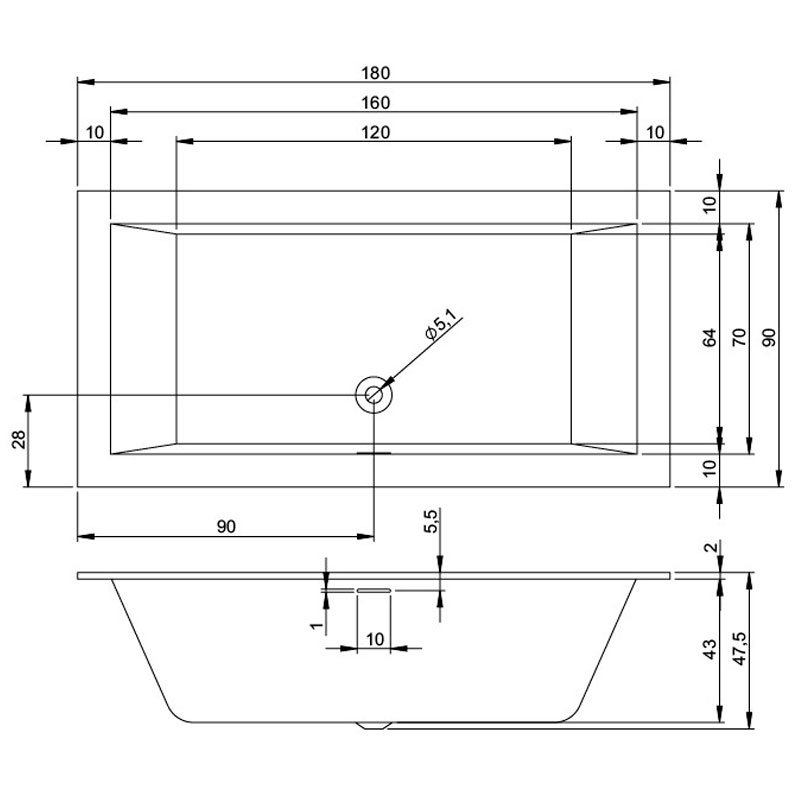 Акриловая ванна Riho Rething Cubic 180x90