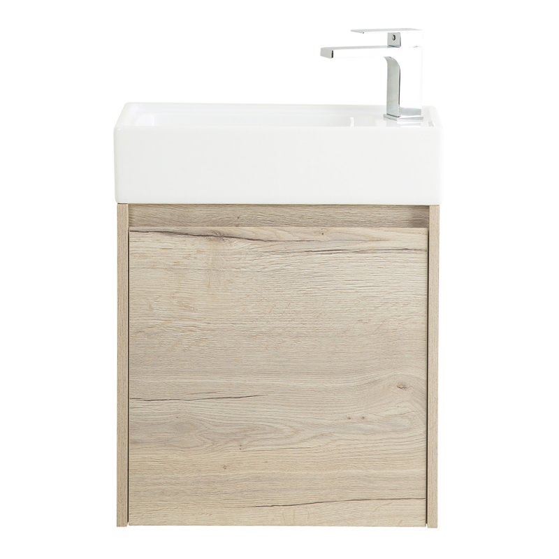 Тумба с раковиной подвесная BelBagno KRAFT MINI 50 Rovere Galifax Bianco левосторонняя, раковина белая