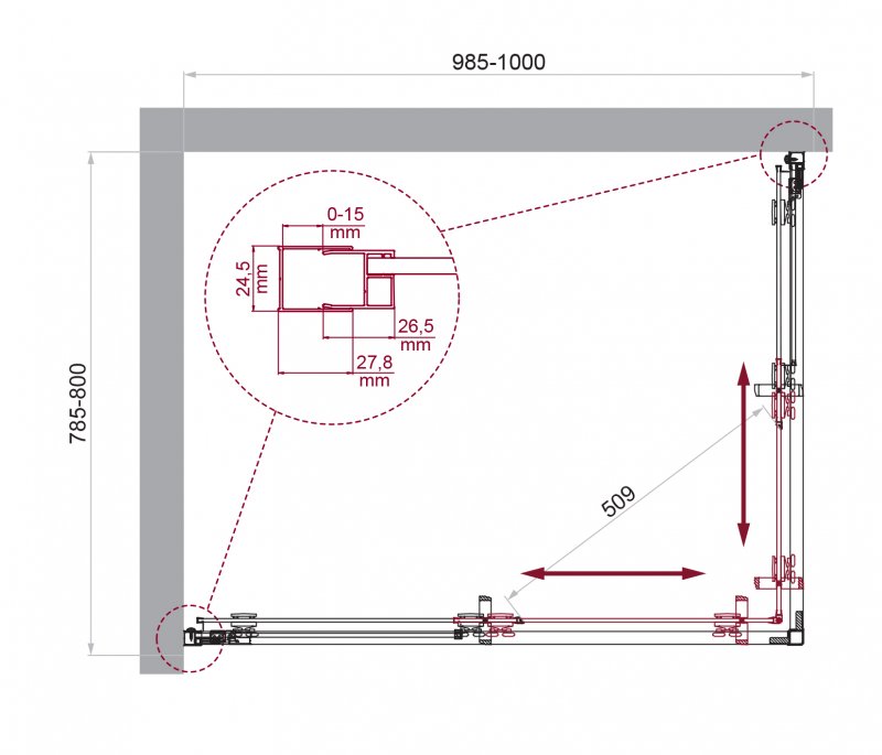 LUCE-AH-2-120/90-C-Cr Душевой уголок, Условный размер, мм:1200x900x1950 Габариты с диапазоном регулировок, мм:(1185-1200)x(885-900) 