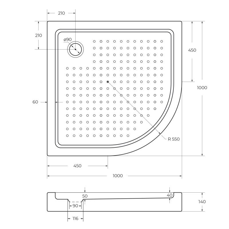 Акриловый поддон CEZARES TRAY-A-R-85-550-15-W