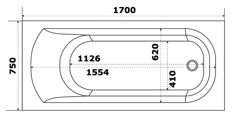 Акриловая ванна Creto Scala 170х75 на каркасе 1-1157