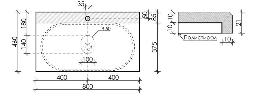 Столешница для ванной комнаты SANCOS  800х460 , арт. TT80A2X