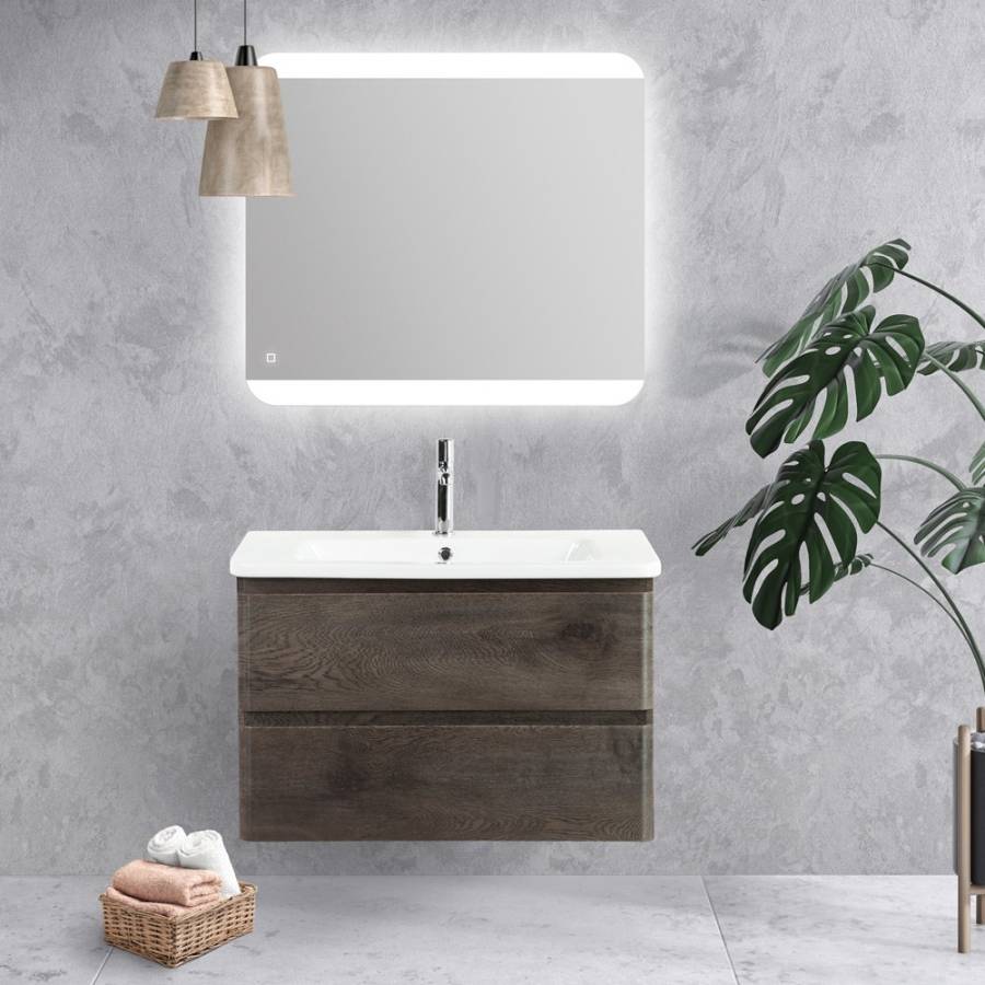 Тумба с раковиной подвесная  BelBagno ALBANO-CER 80 Rovere Nature Grigio, раковина белая