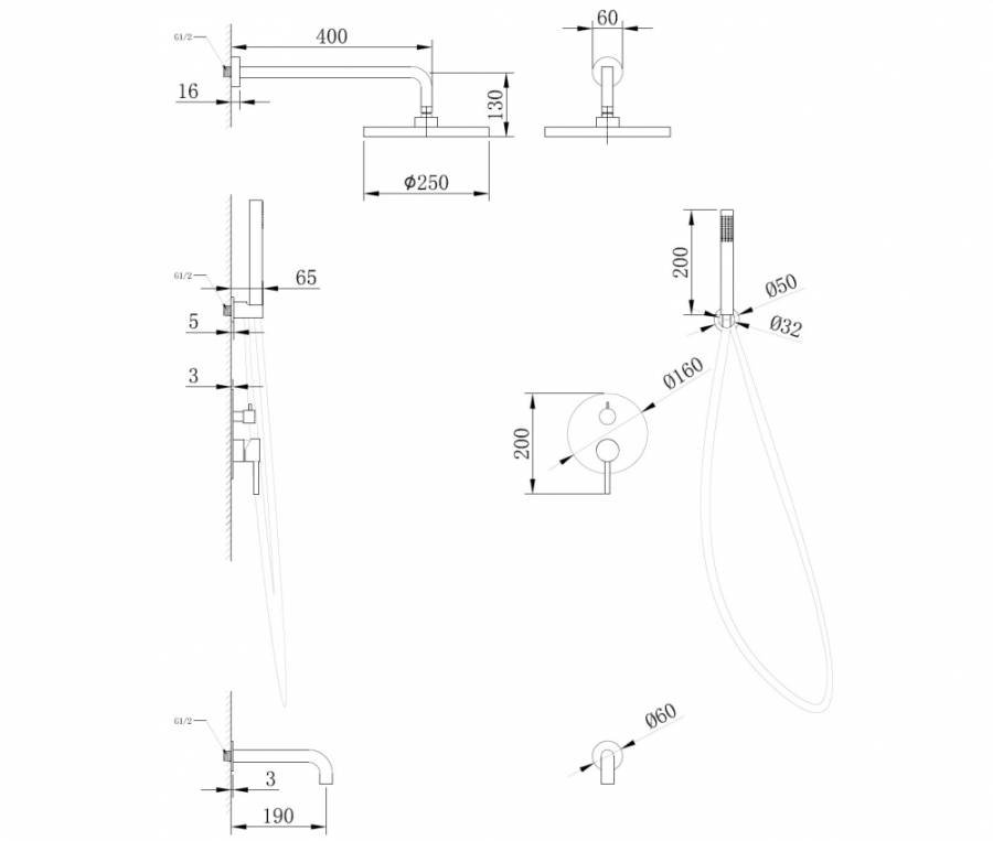 Душевая система ABBER Wasser Kreis AF8117B скрытого монтажа с изливом, черная матовая