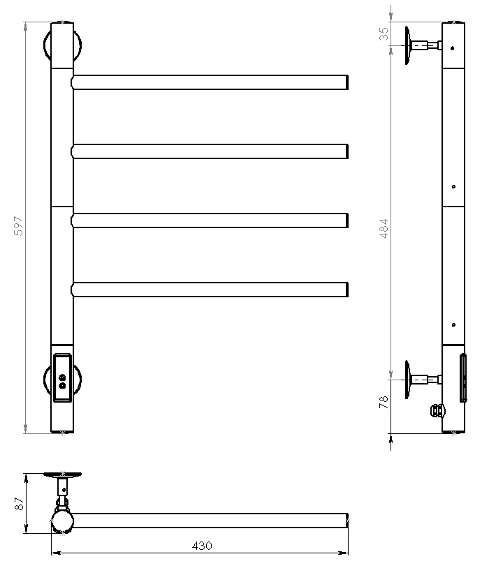 Полотенцесушитель электрический Vincea VTD-1S1CGE 43x60, графит, таймер