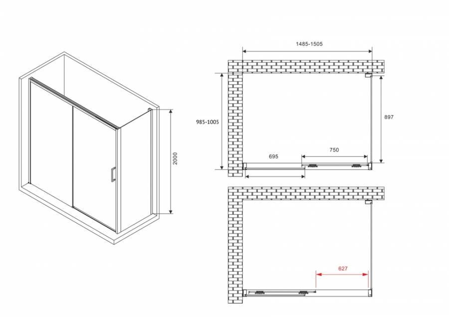 Душевой уголок ABBER Komfort AG93150B-S102B