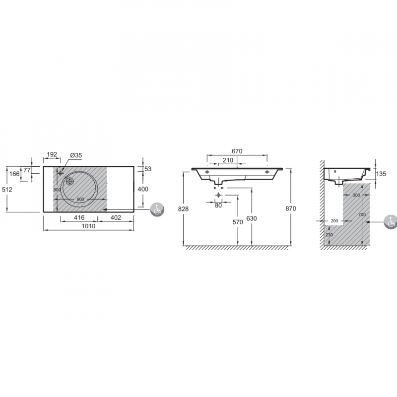 Раковина Jacob Delafon Odeon Rive Gauche EXAU112-Z-00, 100 см, шт