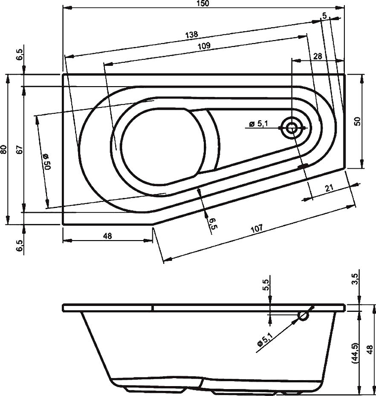 Акриловая ванна DELTA 150 R