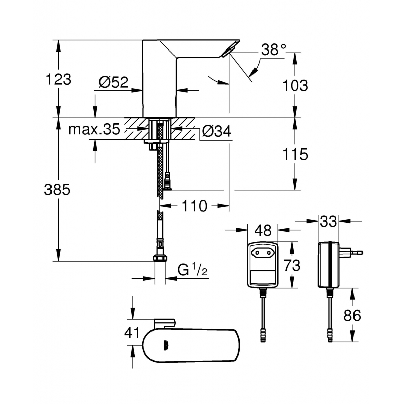 Смеситель для раковины Grohe Bau Cosmopolitan E электронный хром (36453000)