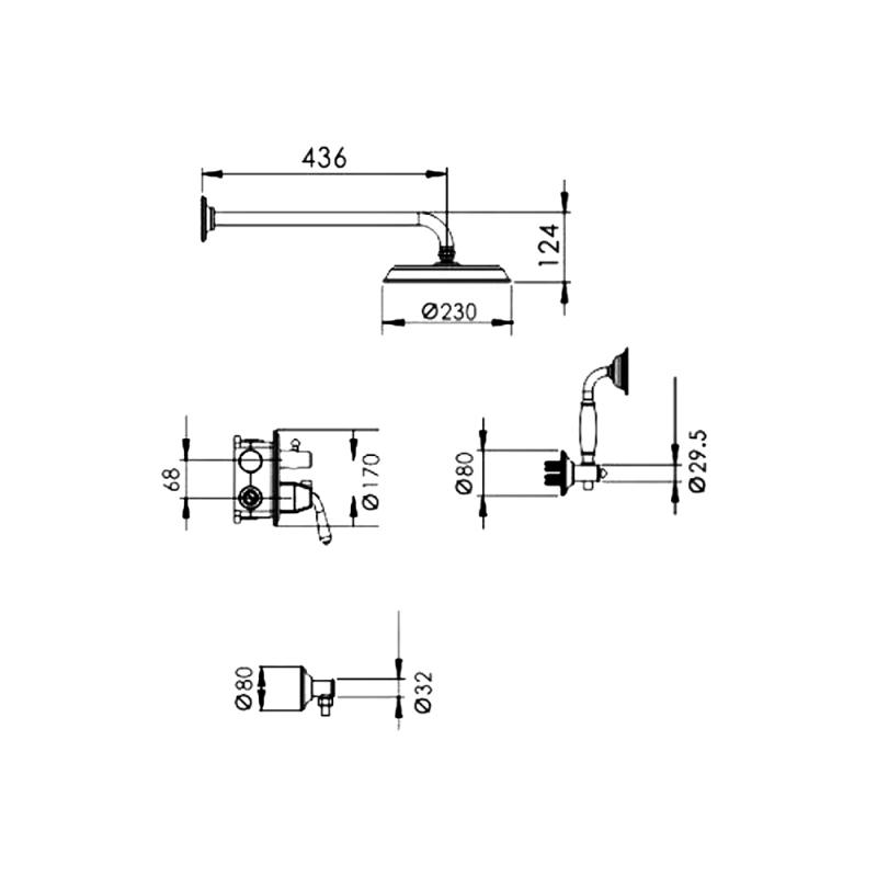 Душевая система встраиваемая Rose R0235E, золото