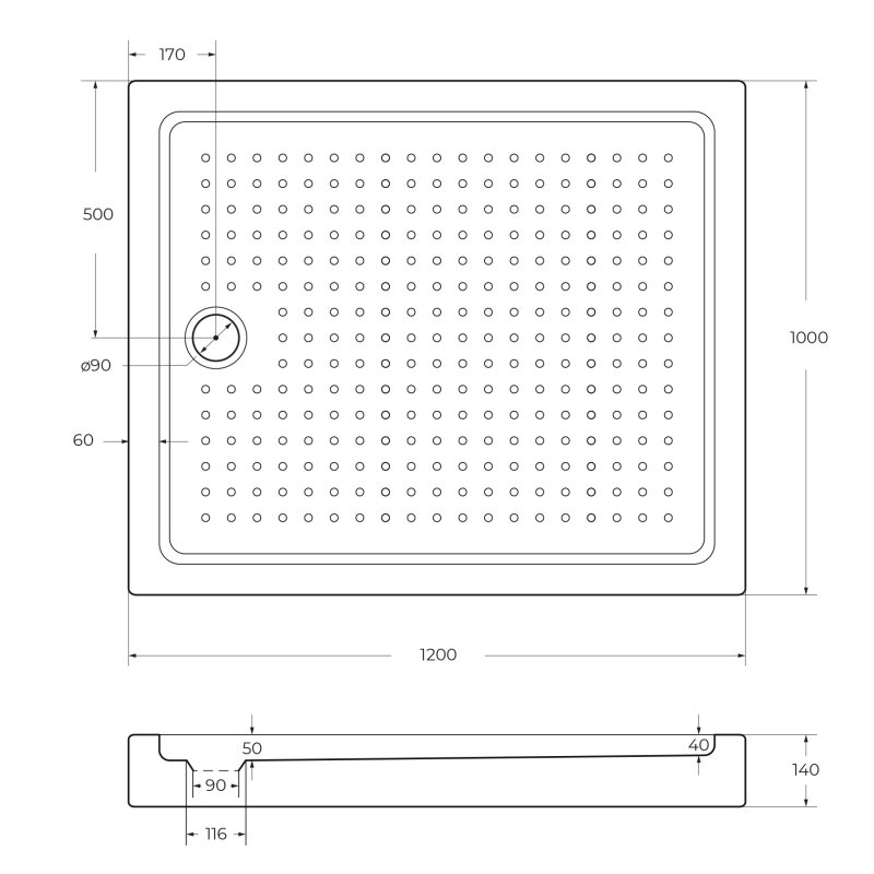Акриловый поддон CEZARES TRAY-A-AH-90/80-15-W