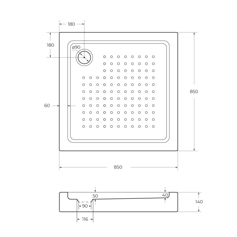 Акриловый поддон CEZARES TRAY-A-A-90-15-W0