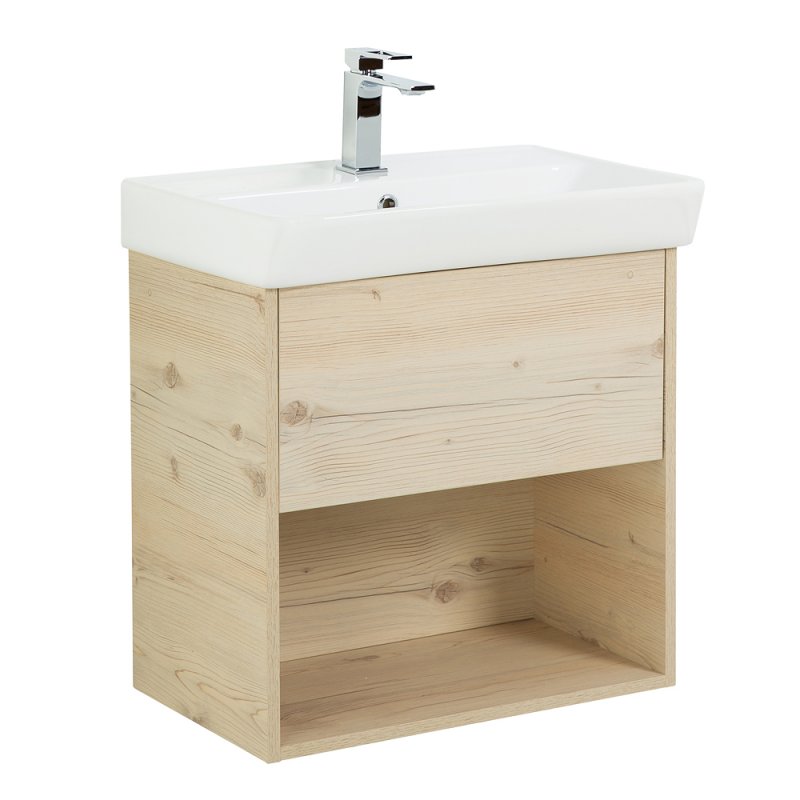 Тумба с раковиной подвесная с одним ящиком BelBagno NEON 50 Pino Bianco, раковина белая