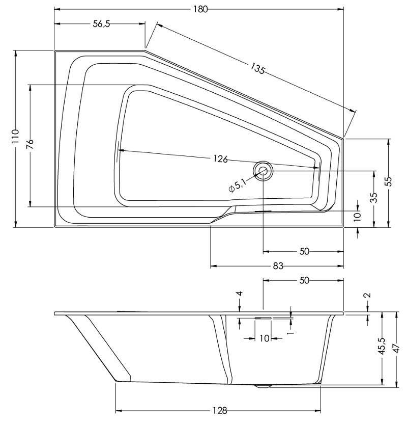 Акриловая ванна Riho Rething Space 180x110 L