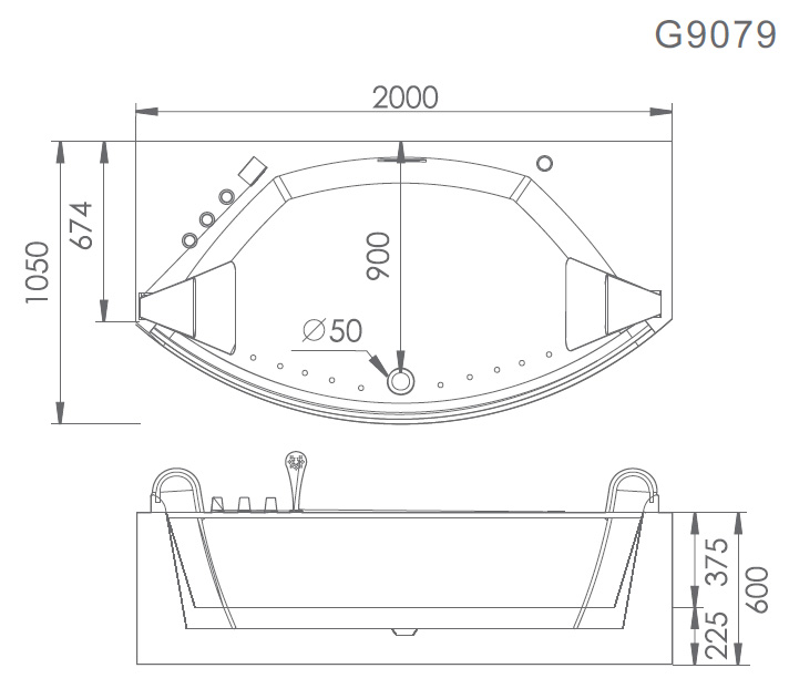 Акриловая ванна Gemy 200х105 G9079