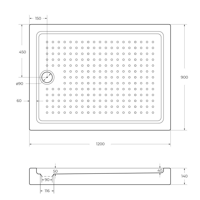 Акриловый поддон CEZARES TRAY-A-AH-90/80-15-W